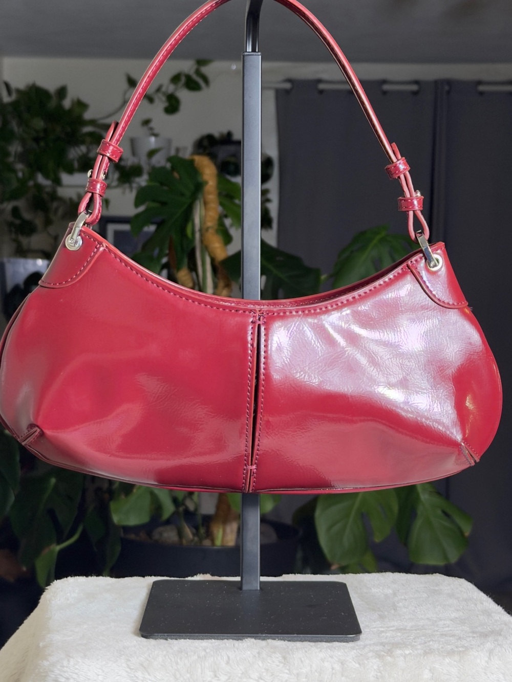 Zara Cherry Red Faux Patent Leather Shoulder Bag Baguette